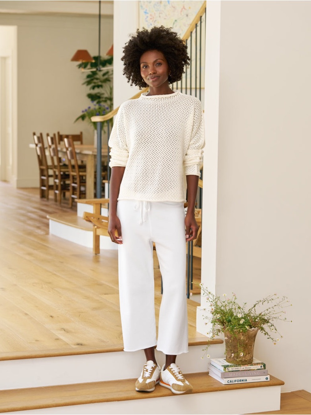 Frank & Eileen Monterey Pointelle Rolled Funnel Neck Sweater in Ivory M - Picture 7 of 7